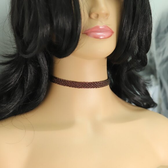 Weave Lace Gothic Choker Adjustable Length Brown trim chokers (#74) - Picture 7 of 10